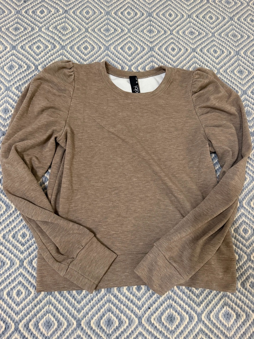 bobi Taupe Puff-Sleeve Crewneck Sweatshirt